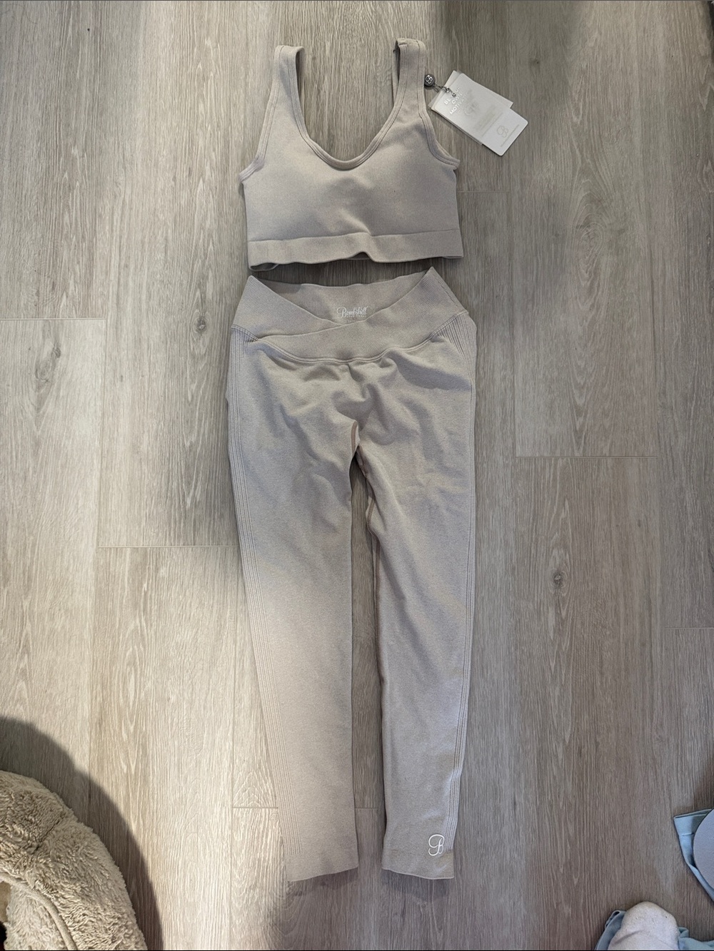 Bombshell Sportswear Ribbed Crop Tank & High-Waist Leggings Set - Light Taupe